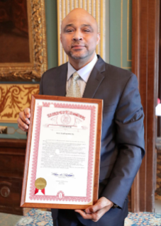 Michigan Senator Morris Hood, III (District 3) officially announces the proclamation of Detroit Diesel Corporation Day - June 14 - in the State of Michigan